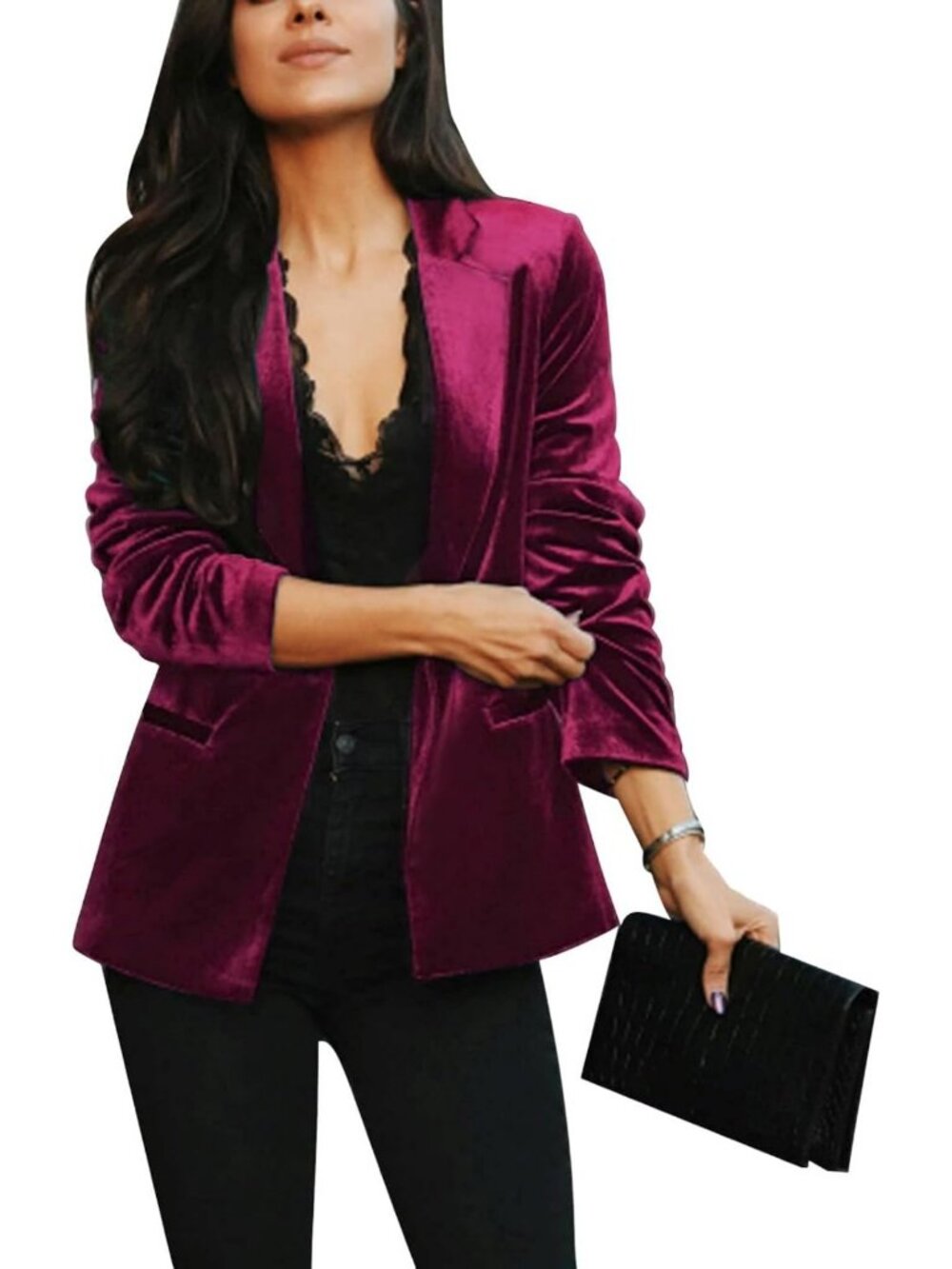 Chic Women's Velvet Blazer Jacket - Casual Work Office Tailored Style